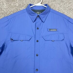 Habit Mens Medium Vented Blue Shirt Roll-Up Long Sleeve Button Up‎ Fishing